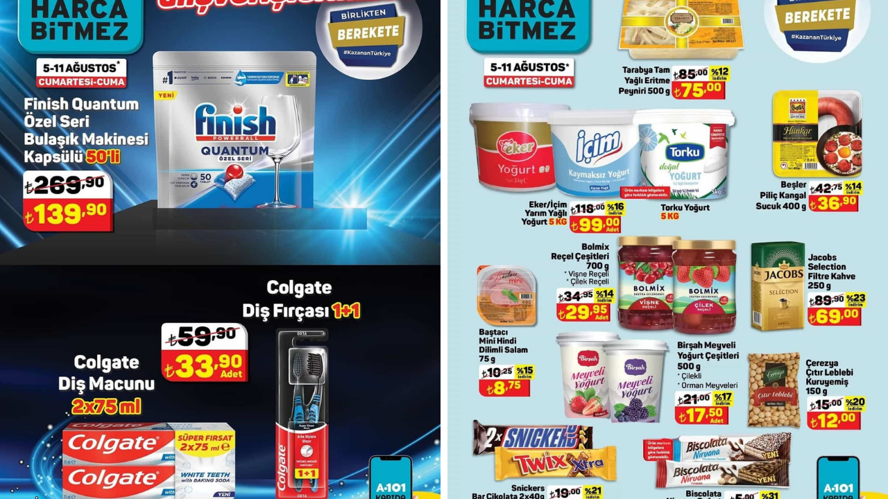A101 11 Ağustos 2023 Aktüel Ürünler Kataloğu Yayınladı A101'de Bulaşık Makinesi Kapsülü,  Diş Macunu,  Yoğurt,  Peynir Çeşitleri Çok Uygun Fiyata