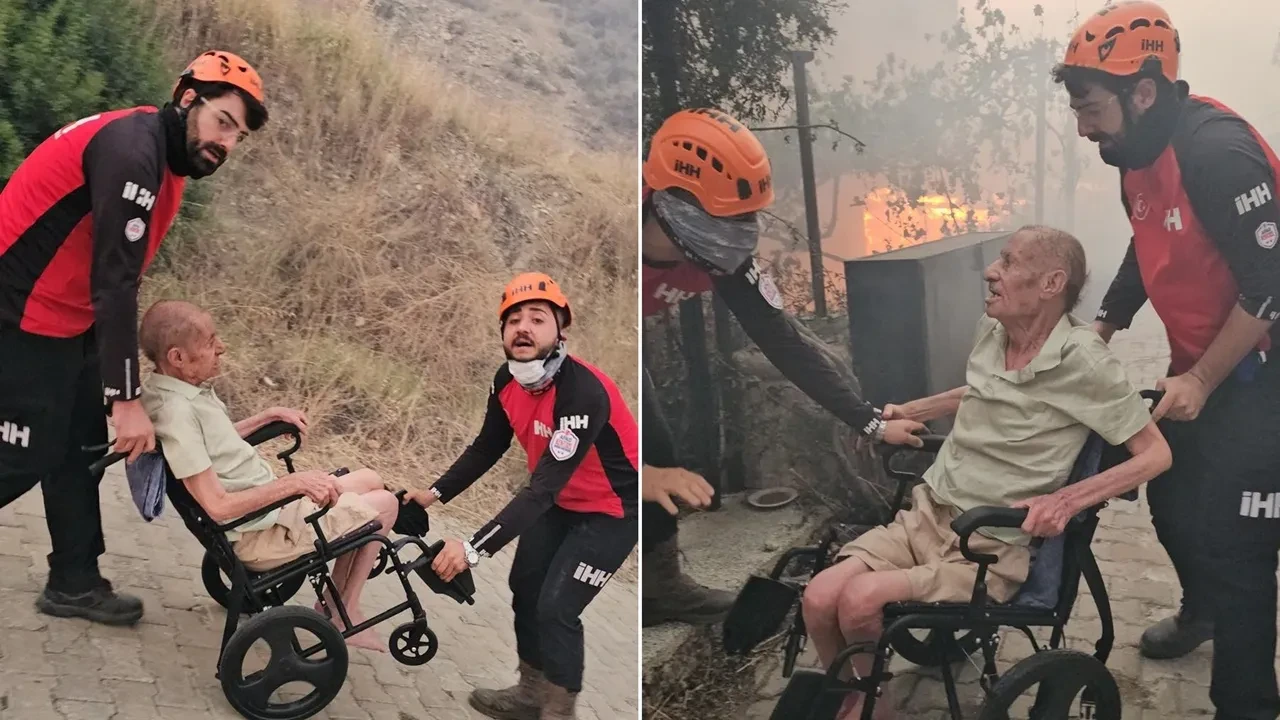 İHH Arama Kurtarma Ekibi, Seferihisar'daki Orman Yangınında Evi Yanan Engelli Kişiyi Kurtardı