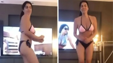 O Şimdi Asker Şarkısıyla Tanınan Tuğba Ekinci Evinde Bikiniyle Dans Etti! İşte O Anlar Kamerada