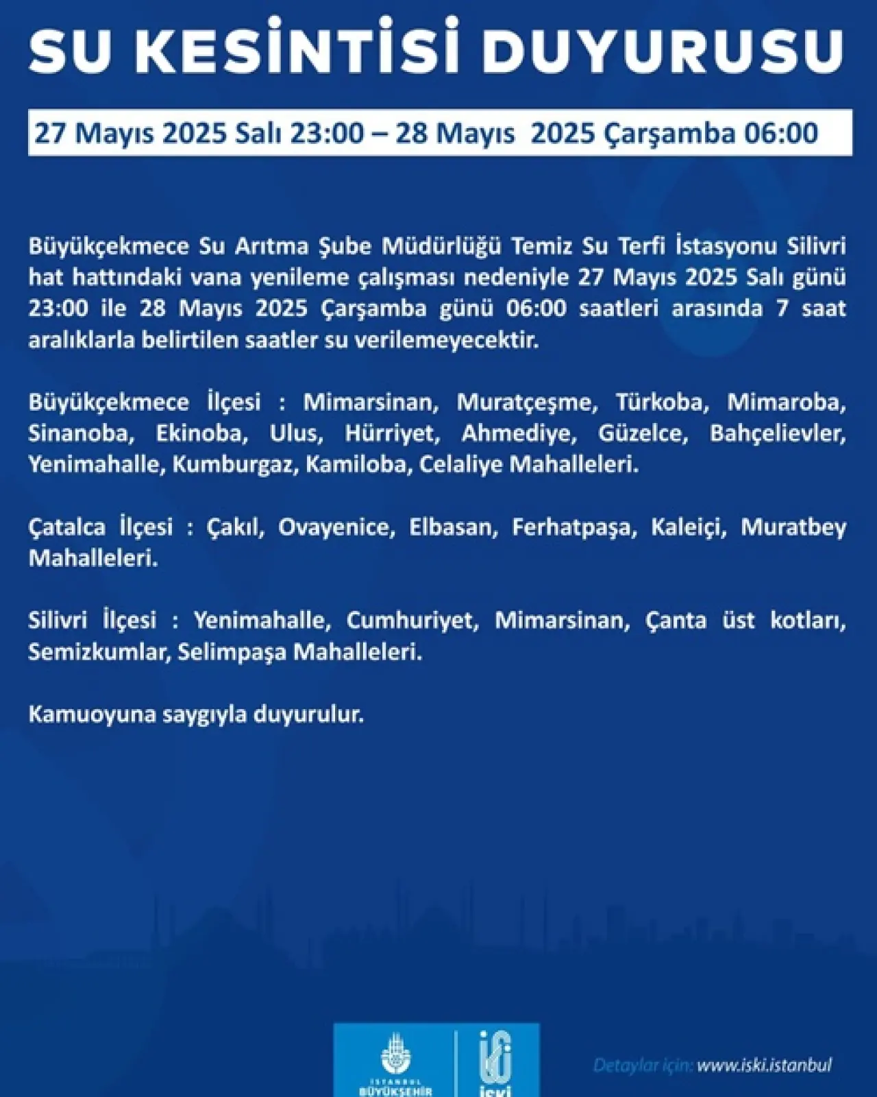 istanbul planlı su kesintisi