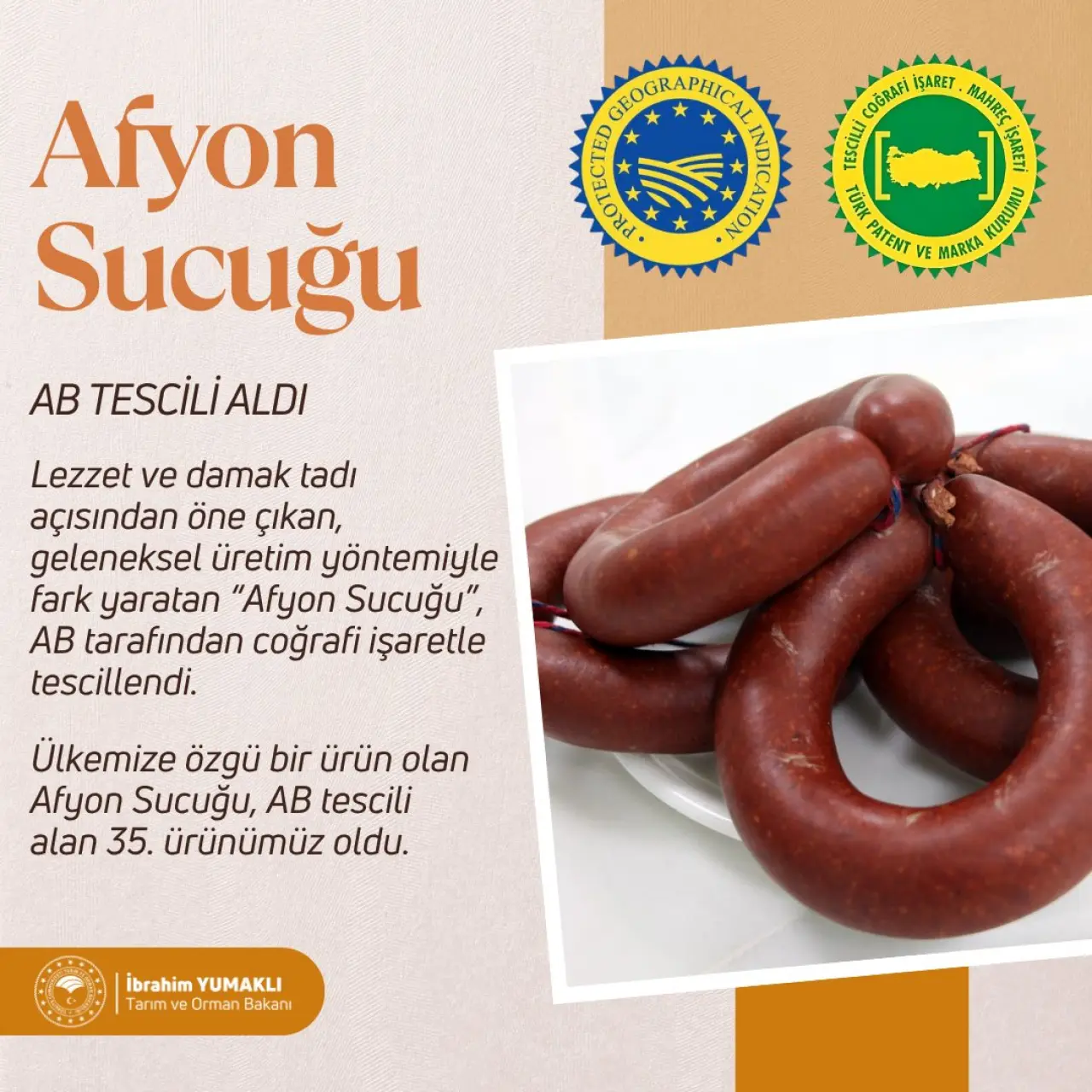 Afyon Sucuğu Coğrafi İşaret Tescili