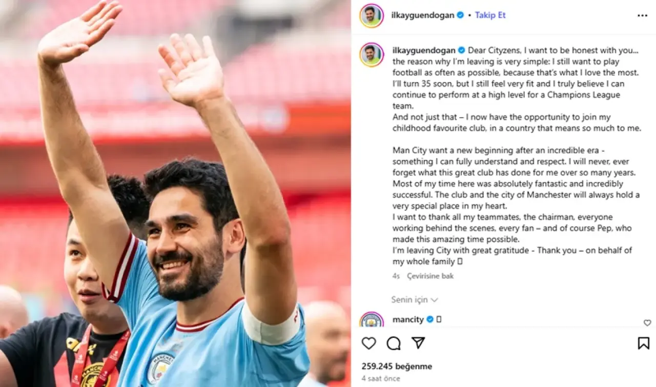 ilkay gündoğan Manchester City'e veda etti