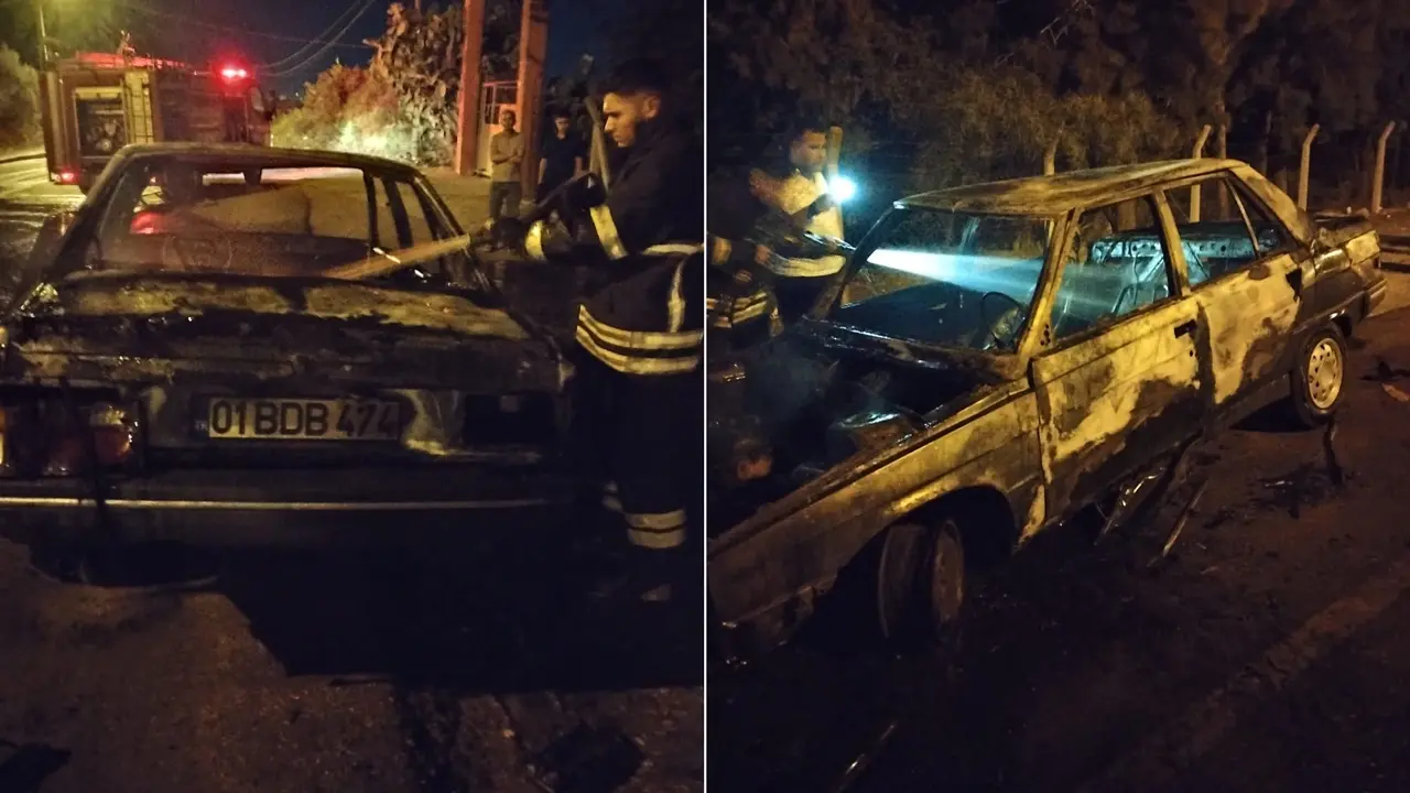 Adana’da Park Halindeki Otomobil Alev Alev Yandı