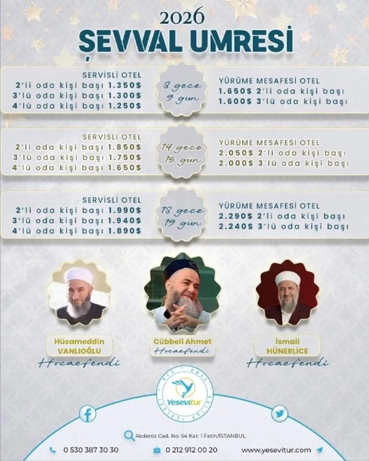 Cübbeli Ahmet Hoca Umre Turu ücretleri