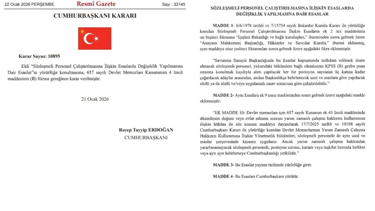 sözleşmeli personel yarı zamanlı çalışma hakkı resmi gazete kararı