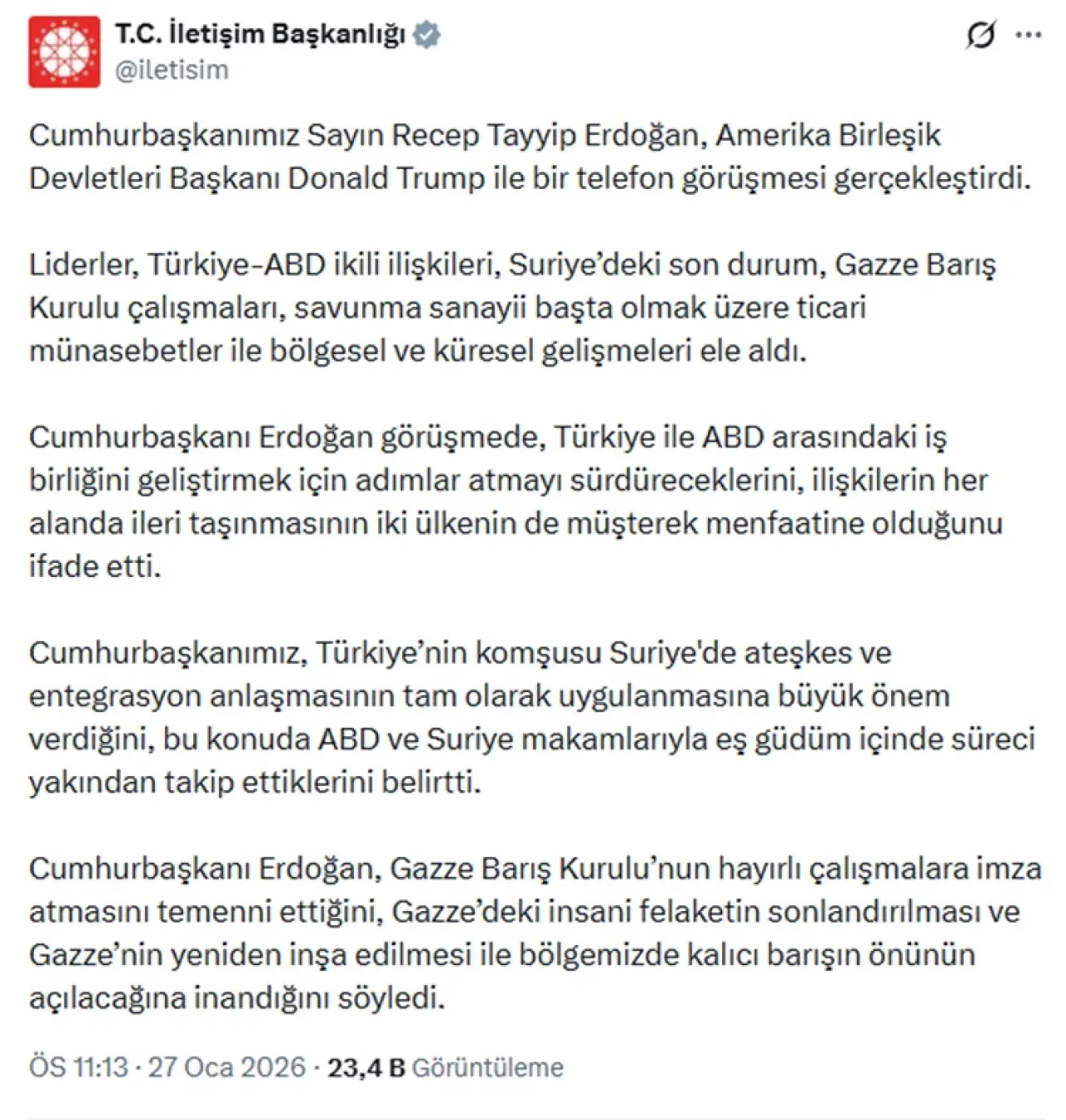 Erdoğan ve Donald Trump Telefonda Görüştü