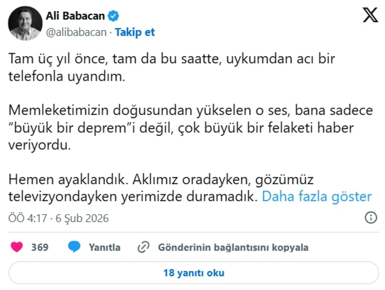 Ali Babacan’dan Saat 04.17 Mesajı