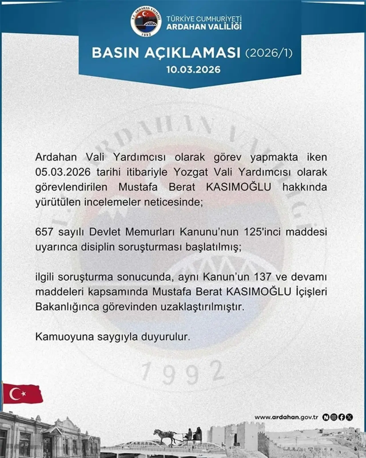 Yeni Atanan Vali Yardımcısı Mustafa Berat Kasımoğlu Görevden Alındı