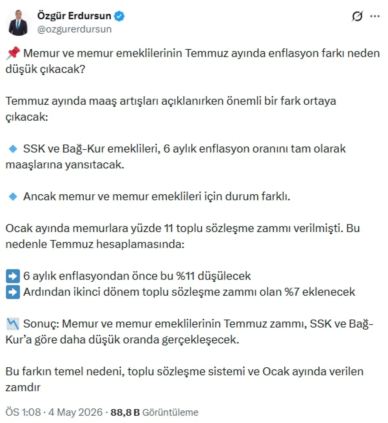 Özgür Erdursun Memur Temmuz Zammını Hesapladı