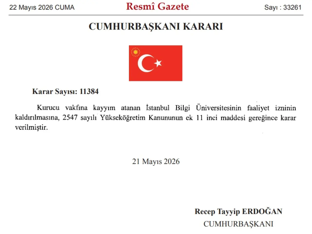 İstanbul Bilgi Üniversitesi Kapatıldı