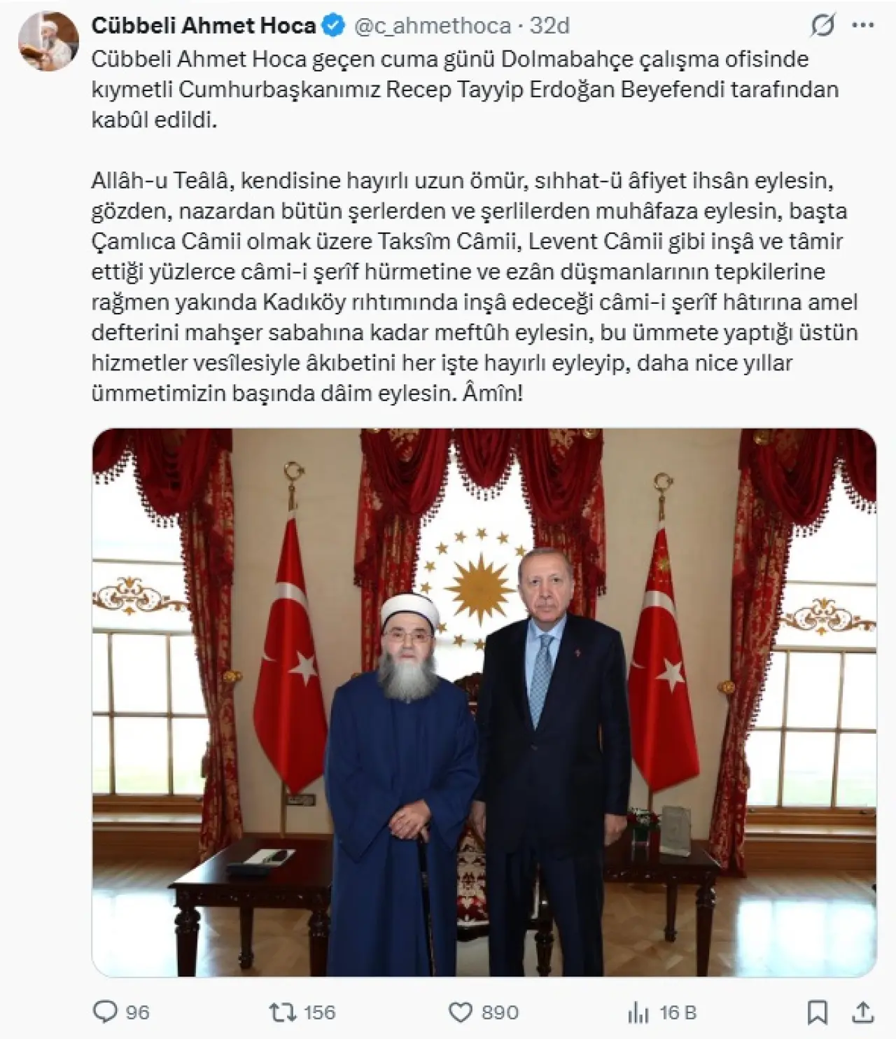 cübbeli ahmet hoca cumhurbaşkanı erdoğan ziyareti