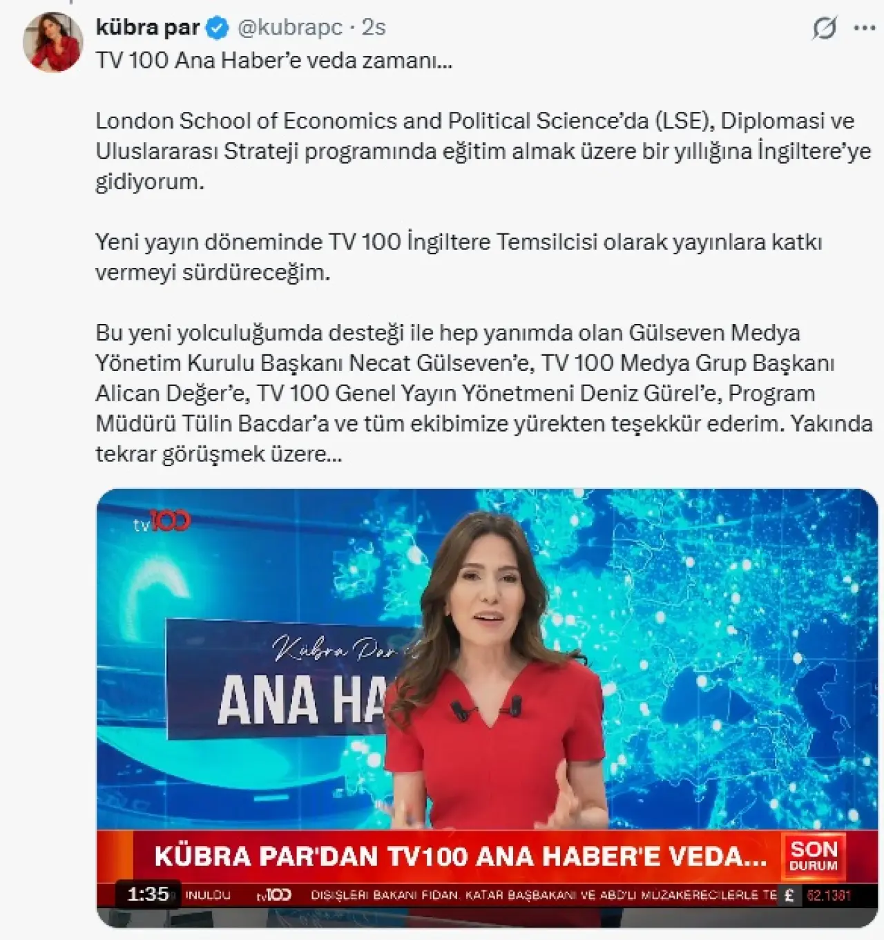 Kübra Par TV100 Ana Haber’e Canlı Yayında Veda Etti! İşte Ayrılık Gerekçesi