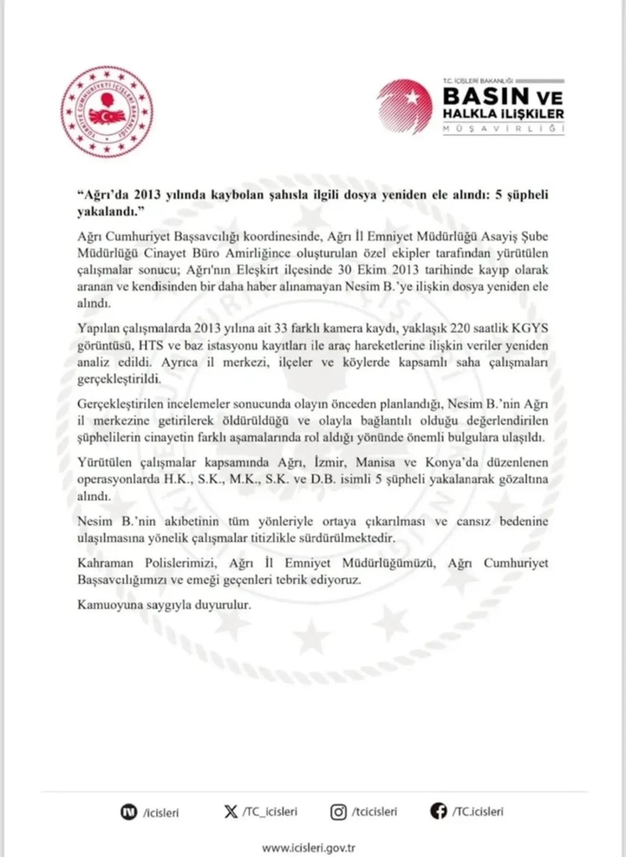 Ağrı'daki Kayıp Nesim B. Cinayete Kurban Gitmiş