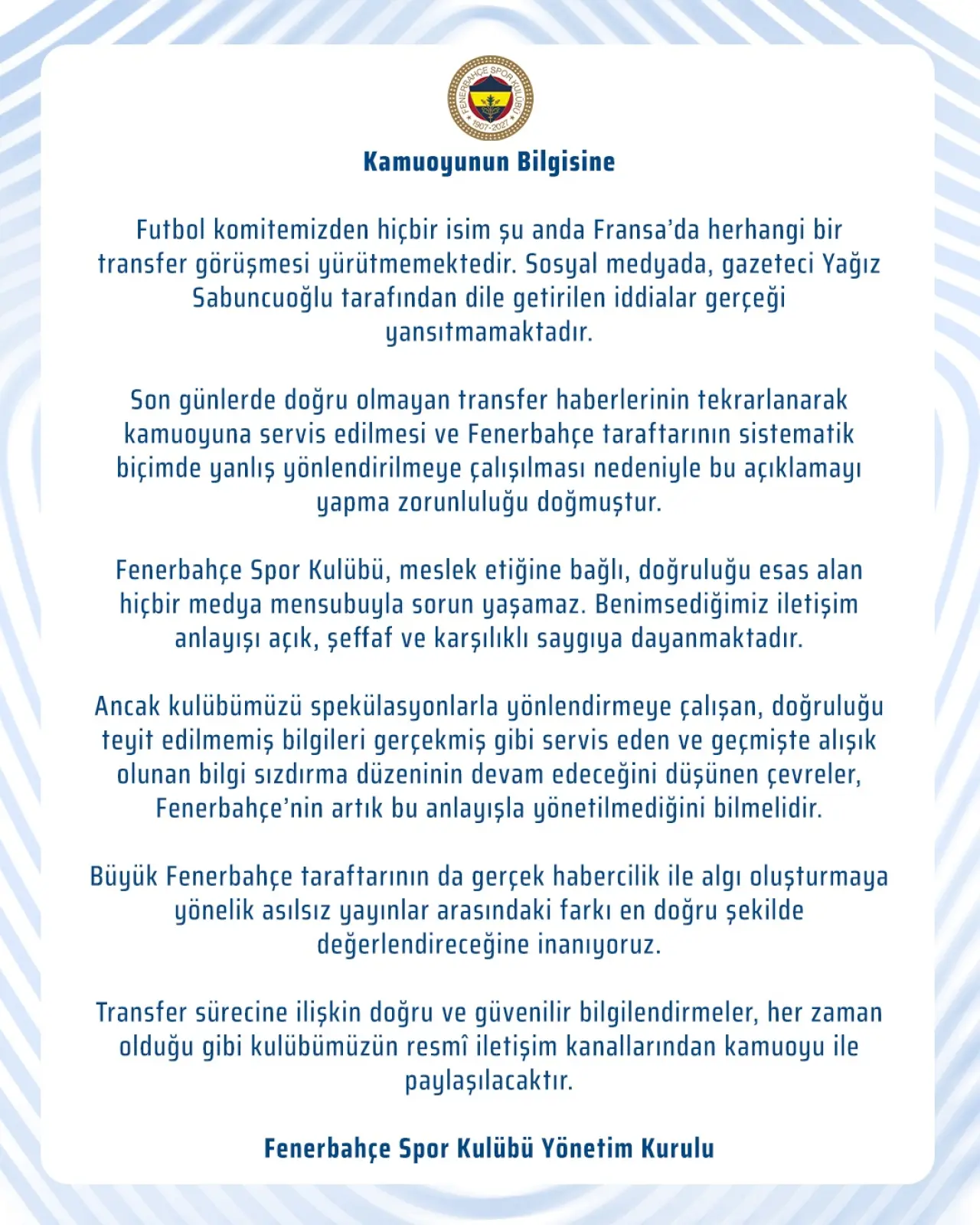 Fenerbahçe'den Greenwood Transferi İddiasına Açıklama