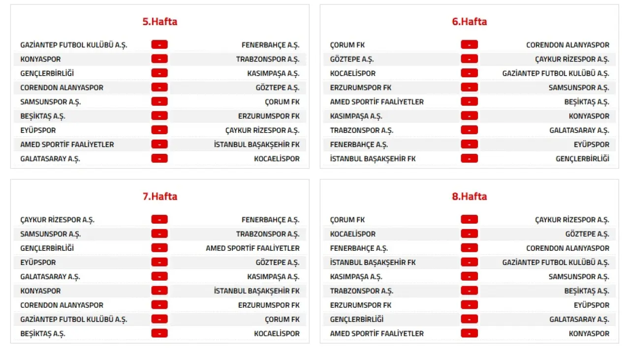 Trendyol Süper Lig 2026-2027 Sezonu Fikstür Listesi