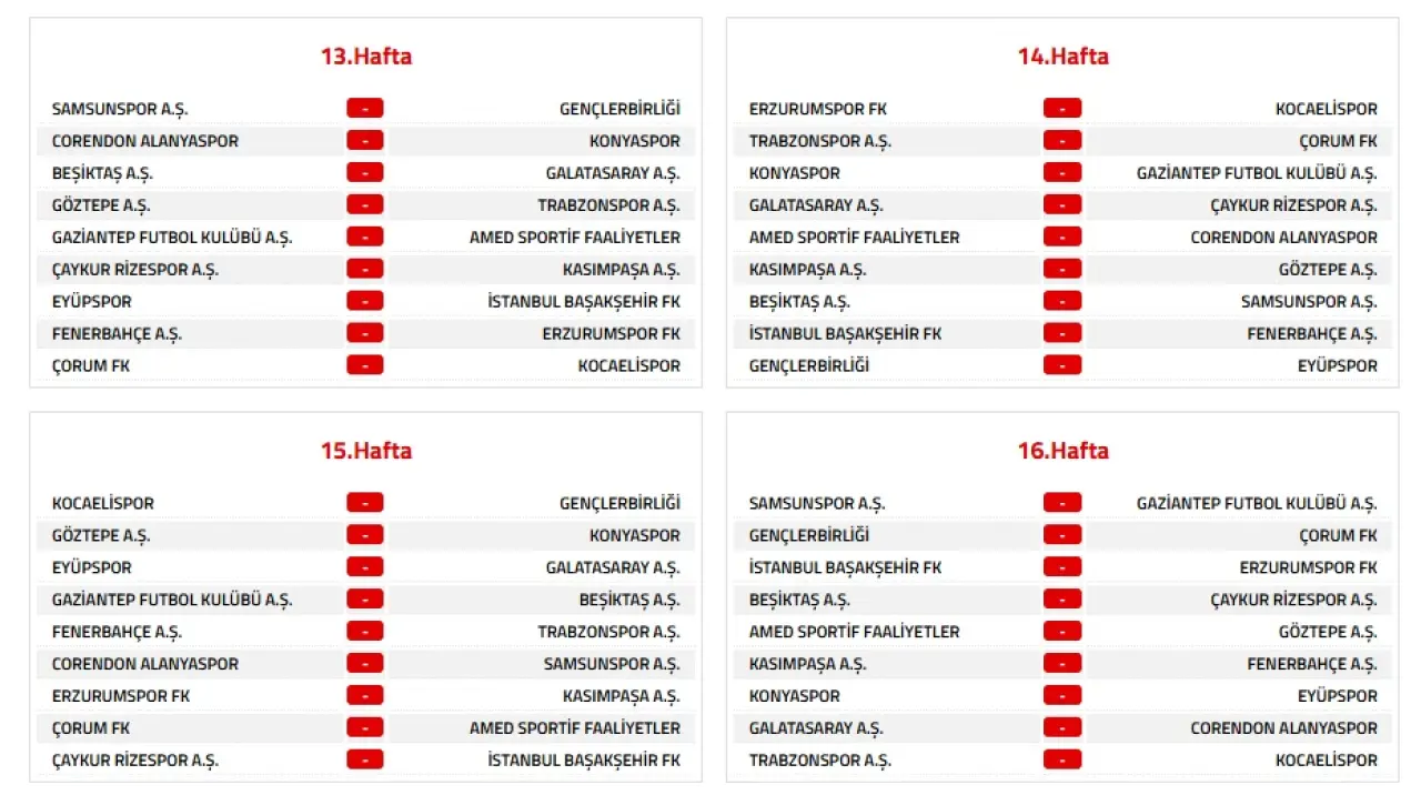 Trendyol Süper Lig 2026-2027 Sezonu Fikstür Listesi