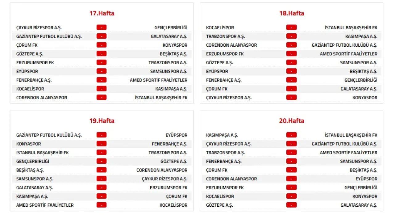 Trendyol Süper Lig 2026-2027 Sezonu Fikstür Listesi
