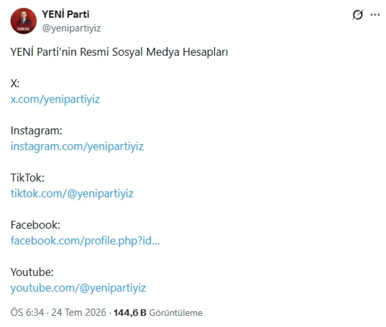 yeni parti sosyal medya hesapları